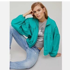 Free People Women's Teal Windbreaker Bomber Jacket Medium
